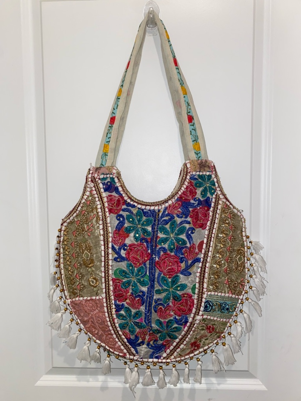 Embroidered Floral Mosaic Shoulder Bag - Multicolor